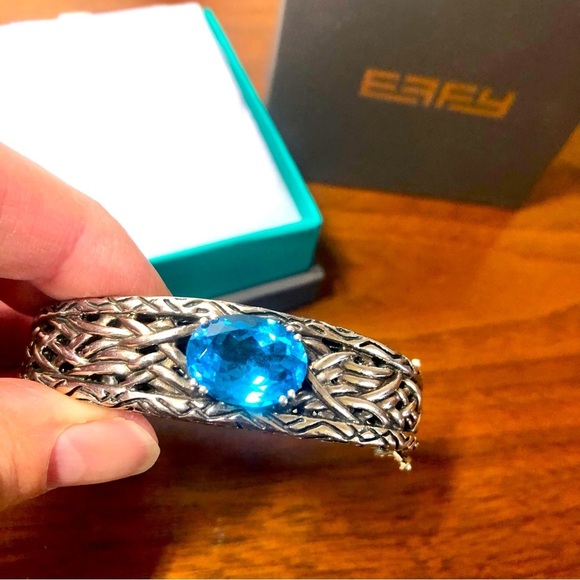 Effy Jewelry - EFFY sterling silver and blue topaz bracelet. Safety clasp. Hinged. Substantial!